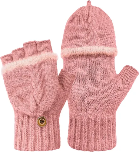 Vista 29 de Beurlike Guantes de invierno para mujer, de lana cálida, a prueba de viento, convertibles, sin dedos