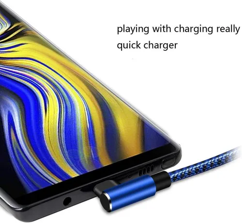Vista 6 de Cable USB tipo C de ángulo recto extralargo (paquete de 2 unidades de 10 pies), cargador rápido USB A a USB C, cable trenzado de nailon para Samsung