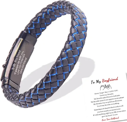 Vista 8 de Pulsera de cuero trenzado con texto en inglés «Love You Forever» para hombres y niños, pulsera inspiradora de acero inoxidable, pulsera de cuero
