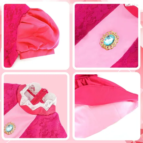 Vista 5 de PENDELY Disfraz de princesa melocotón para niñas, vestido de princesa melocotón para niños de 6, 7, 8, 9, 10, 11, 12 años, disfraz de cosplay