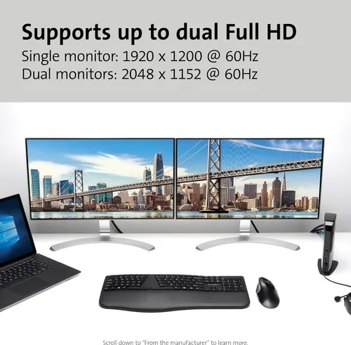 Vista 3 de Kensington Estación de acoplamiento de doble pantalla USB 3.0 para MacBooks, Windows y Surface (K33972US)