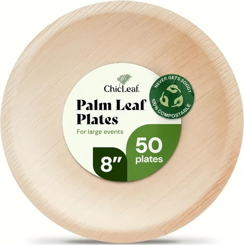 Vista 10 de Chic Leaf Platos de hoja de palma de 6 pulgadas, paquete de 50 platos desechables para aperitivos y postres totalmente compostables, vajilla