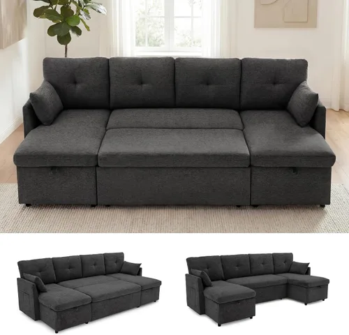 Vista 9 de Huatean Home Sofá cama de gran tamaño, sofá cama seccional, gris oscuro