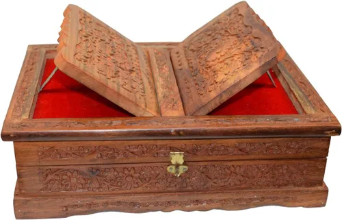 Vista 4 de Santo plegable libro soporte madera tallada a mano Rehal caja para el Corán, Biblia, Gita, Gurugr