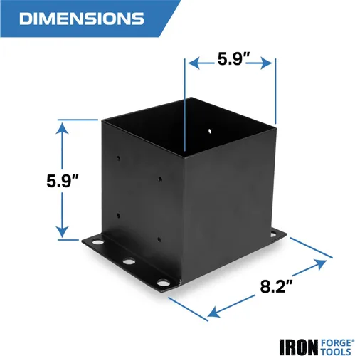 Vista 3 de Iron Forge Tools - Base de poste de 6 x 6 pulgadas para hormigón, paquete de 4, color negro, 5.6 x 5.6 pulgadas