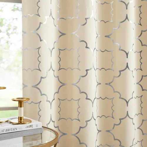 Vista 23 de Purainbow Cortinas opacas beige para dormitorio, sala de estar con paneles de impresión de lámina dorada, oscurecimiento de la habitación