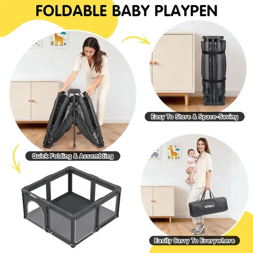 Vista 3 de Corralito plegable para bebés y niños pequeños, corralitos grandes portátiles con 2 puertas, patio de juegos para niños, valla para interiores