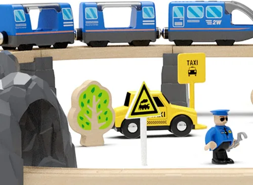 Vista 7 de TOPLIVING Tren motorizado para pista de madera, juego de 3 piezas de juguetes de tren para niños de 3, 4, 5 años, tren a batería compatible