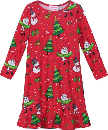 Vista 13 de JESKIDS Camisones de niñas de manga larga con estampado de dinosaurios, vestido de pijama Azul lindo perro