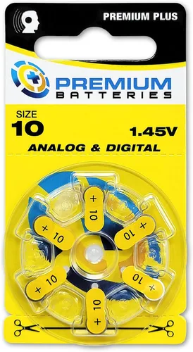 Vista 10 de Pilas Premium para audífonos, tamaño 10, 1.45V, con pestaña amarilla (6 pilas)