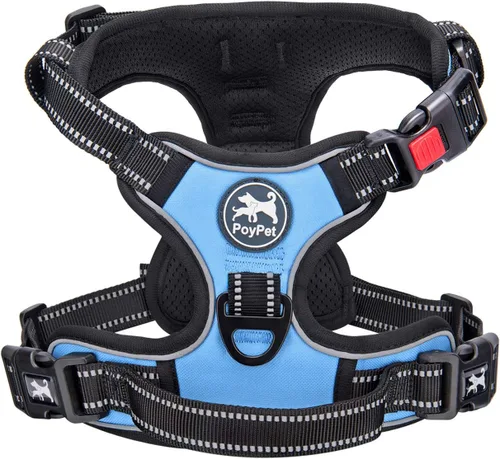Vista 20 de PoyPet - Arnés para perro, sin tirones ni estrangulamiento, chaleco reflejante ajustable acolchado con enganche frontal y asa para fácil control