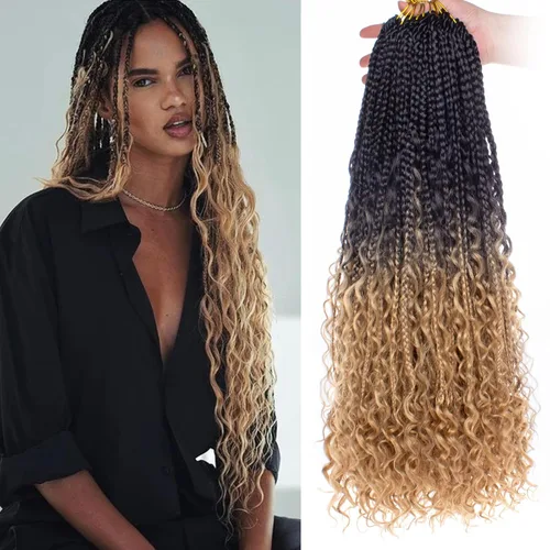 Vista 34 de Unionbeauty - 8 paquetes de trenzas bohemias de diosa en caja, de ganchillo de pelo para mujer negra, 8 pulgadas de trenzas de caja bob bohemias
