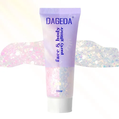 Vista 14 de DAGEDA Gel de purpurina corporal, lentejuelas de gel corporal con purpurina para la cara, sombra de ojos líquida, purpurina gruesa para cara, Negro