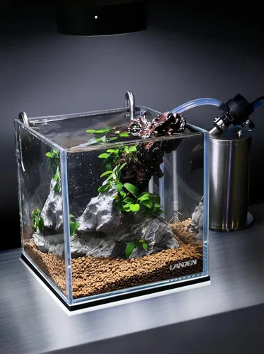 Vista 3 de LANDEN 25C 3.7 Galones Cubo Tanque de Acuario Sin Montura de Hierro Bajo, W9.84×D9.84×H9.84 pulg(25x25x25cm) 5mm de Grosor con Almohadilla