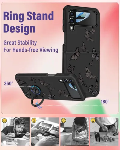 Vista 3 de Funermei para Samsung Galaxy Z Flip 4 Funda - Funda de Teléfono Bonita para Mujeres y Niñas con Mariposas Bonita Estética Femenina Diseño