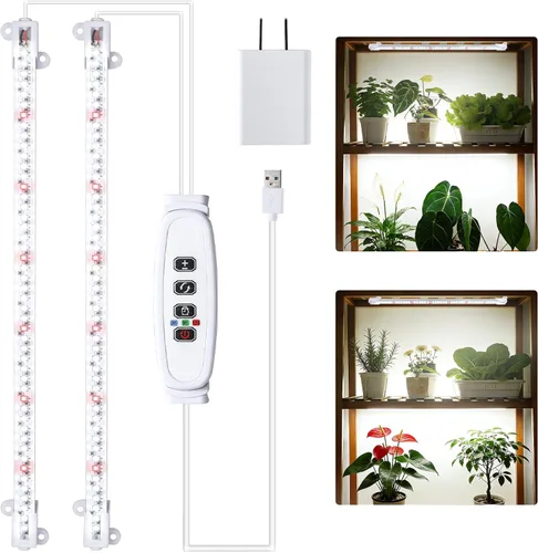 Vista 17 de RWNTAO Lámpara de cultivo de una tira de 2 unidades, tiras de luz LED de espectro completo para plantas de interior con temporizador de encendido