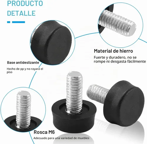Vista 3 de Biaungdo Niveladores ajustables para muebles, M6x15 mm, negro, 24 piezas