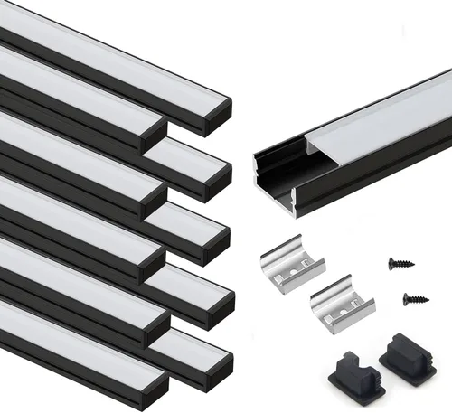 Vista 17 de VST Paquete de 6 canales LED de 1 pie, canal difusor LED en forma de U, sistema de canales de aluminio LED con cubierta lechosa, tapas de extremo