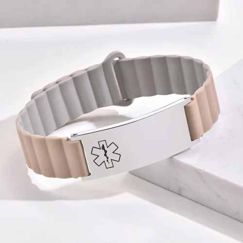 Vista 5 de Cómoda pulsera de identificación médica para hombres y mujeres, correa de silicona grabada personalizada, ajuste cómodo, pulseras de alerta médica
