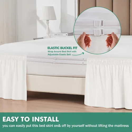 Vista 15 de Biscaynebay Faldas de cama envolventes con esquinas divididas para camas Twin/Twin XL de 15 pulgadas de caída, volantes de polvo elásticos Negro
