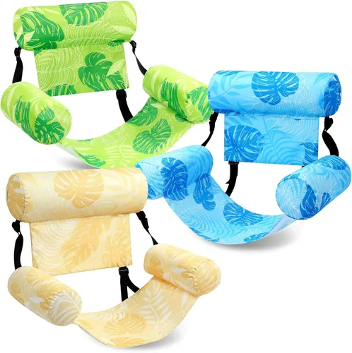 Vista 15 de Paquete de 3 flotadores inflables para piscina, sillas flotantes para adultos, hamaca ajustable, silla flotante de agua, natación, patrón de plantas