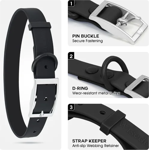 Vista 3 de Wisedog Collar de perro impermeable, XS 7"-10", negro