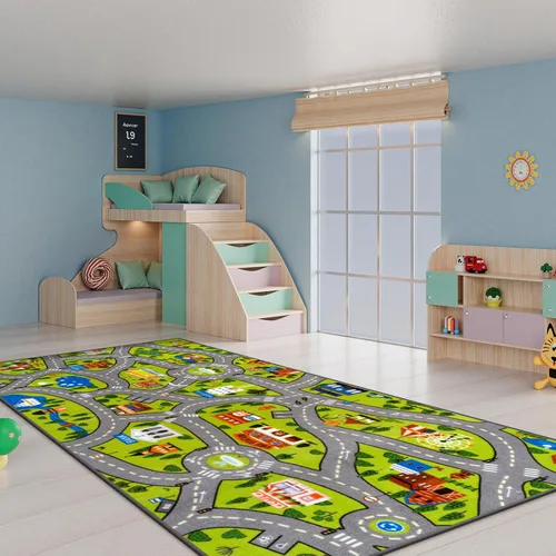 Vista 8 de STARUIA Alfombra de juego para niños, 60 x 32 pulgadas, ultra antideslizante, alfombra educativa para niños, alfombra de coche lavable