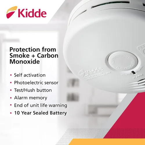 Vista 2 de Kidde - Combo de detector de humo y detector de monóxido de carbono con batería de 10 años de duración