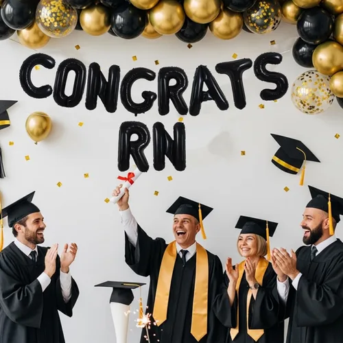 Vista 5 de TONIFUL Decoraciones de graduación de enfermeras 2026, globos negros de felicitaciones RN 2026 de 16 pulgadas RN 2026, pancarta de clase de 2026