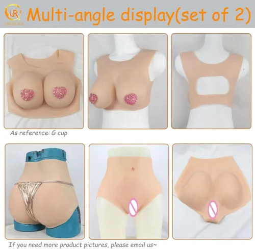 Vista 2 de Pecho de silicona realista, cuello redondo, tetas falsas, bragas de vagina, bragas falsas para ocultar el coño, tanga acolchada