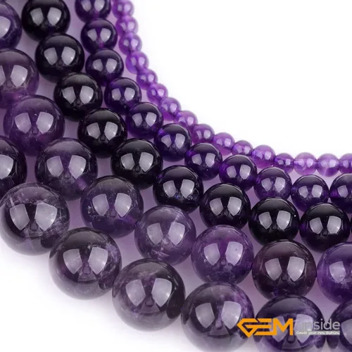 Vista 5 de GEM-Inside - 95 cuentas AA color morado oscuro de amatista de 15 pulgadas por hebra con agujero, piedras preciosas naturales y cuentas de cristal