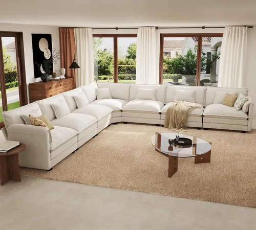 Vista 48 de Sofá modular de gran tamaño de 113 pulgadas, cómodo sofá en forma de L con funda extraíble, asiento ancho y profundo moderno para sala de estar