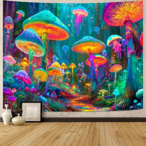 Vista 12 de Spenlife Blacklight - Fantástico tapiz de gato negro, tapiz de pared de gato reactivo que brilla con rayos UV para decoración de habitación, tapiz