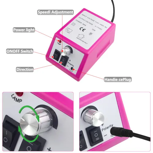 Vista 3 de Juego de cortaúñas eléctrico profesional y cortador de uñas para uñas de gel acrílico, juego de manicura con 206 bandas de lijado, funciona