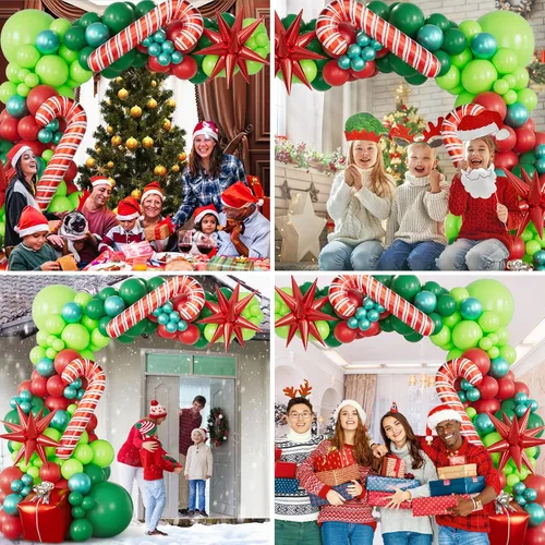 Vista 4 de Kit de arco de guirnalda de globos de Navidad de 183 piezas con globos rojos de Navidad, lima, verde oscuro, verde metálico, globos de papel