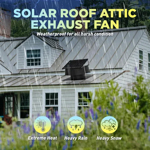 Vista 14 de LANGY Ventilador solar para ático con termostato, ventilador de ventilación solar de techo con panel solar de 55 W, ventilador de escape de techo