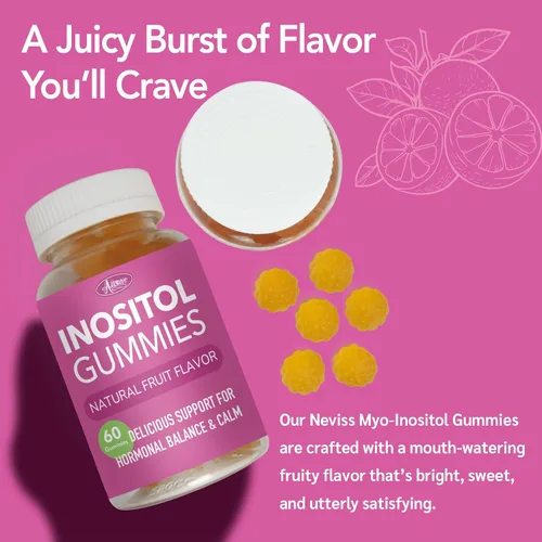 Vista 8 de Gomitas multivitamínicas de mio-inositol y D-chiro inositol, proporción 40:1, glicinato de magnesio 400 mg, omega-3 y folato, vitaminas PCOS