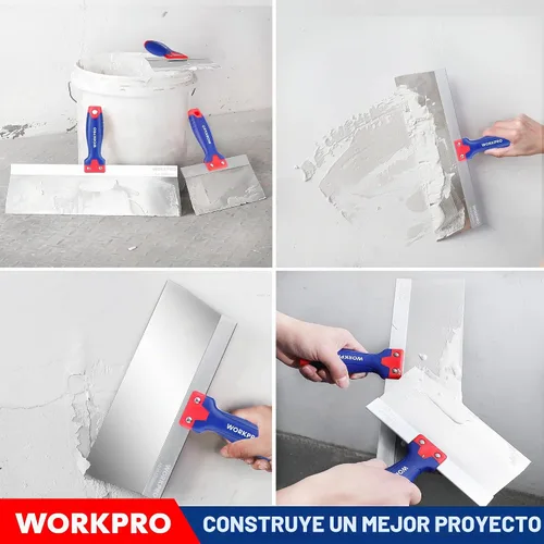 Vista 7 de Juego de cuchillos para paneles de yeso WORKPRO, cuchillo de cinta de acero inoxidable con hojas de 4", 6", 8", 10", 12" y extremo de martillo