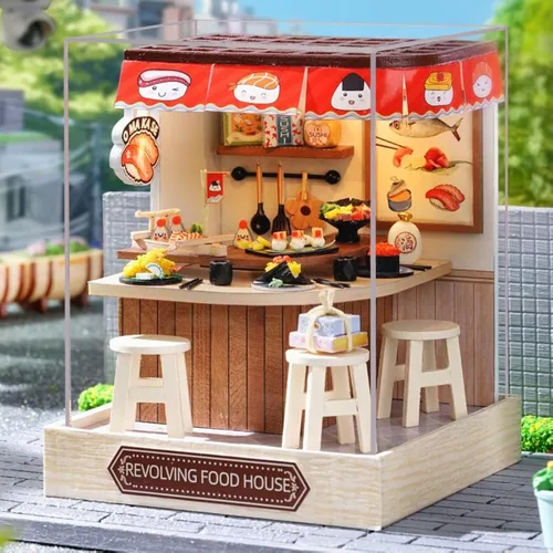Vista 21 de CUTEROOM Juego de bricolaje para casa de muñecas en miniatura con muebles de madera, kit de casa de madera con cubierta antipolvo y luz LED