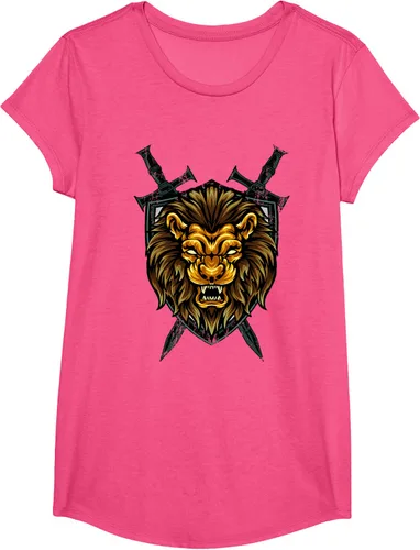 Vista 59 de Camiseta con diseño de caballero medieval renacentista, con diseño de espada de león, Negro, S
