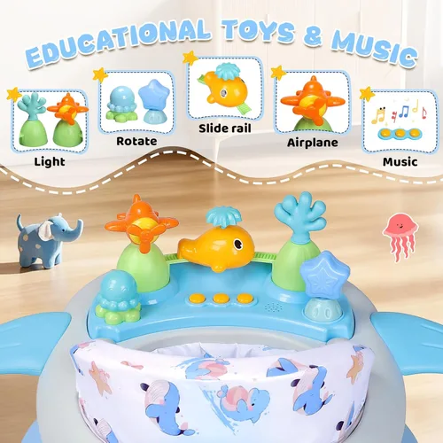 Vista 3 de Andador de bebé con ruedas, música y luces plegable Baby Walker Azul