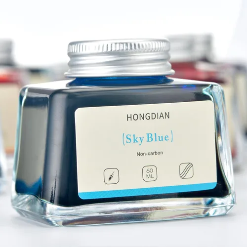 Vista 4 de Hongdian - Tinta embotellada color azul cielo para pluma estilográfica, botella de tinta sin carbono de 2 onzas líquidas, tinta de caligrafía