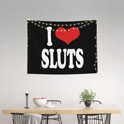 Vista 3 de Tapiz decorativo de pared con texto en inglés "I Love Sluts" para dormitorio, sala de estar, 29 x 37 pulgadas