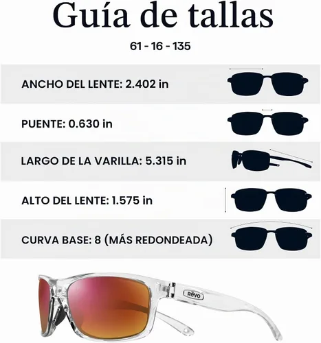 Vista 6 de Revo Gafas de sol tipo arnés para hombre, montura deportiva rectangular Marco transparente con lente de nailon Spectra
