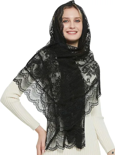 Vista 34 de Bufanda de encaje floral vintage de pestañas capilla velo mantilla infinito latino masa S04