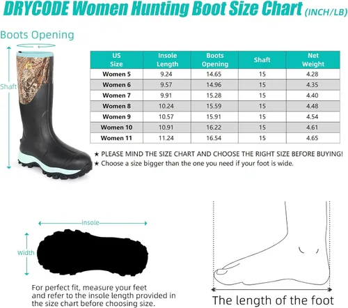 Vista 5 de DRYCODE Rubber Boots for Women with Steel Shank,6mm Neoprene Warm Waterproof Rain Boots,Outdoor Mud Work Hunting Boots,Pink,Size 5-11