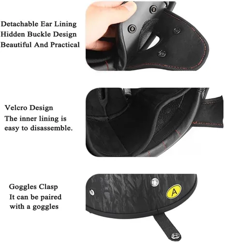 Vista 5 de Casco de cara abierta con Bluetooth para hombres y mujeres, casco retro de estilo alemán con diseño de calavera, visera con gafas, casco de media