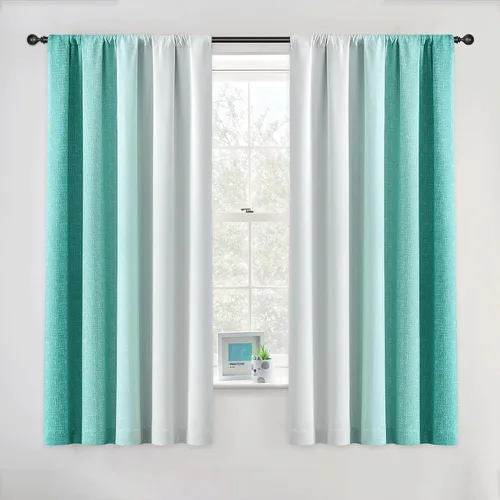 Vista 25 de Cortinas Ombre 100% Opacas de 63 Pulgadas de Largo 2 Paneles para Dormitorio Azul Blanco Patrón Degradado Oscurecimiento de Habitación Aislamiento