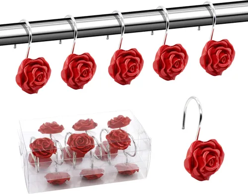 Vista 8 de BEAVO 12 ganchos de cortina de ducha de flores, ganchos de ducha de rosas