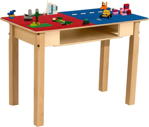 Vista 24 de Contender Time-2-Play - Mesa de madera contrachapada de abedul para niños, color azul y verde, compatible con Lego Montessori con estante para sala
